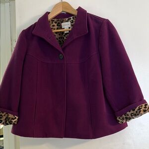 Chico's Purple Blazer with Leopard Trim